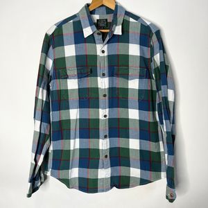 J Crew Sporting Goods Flannel Shirt Plaid Green Blue Long sleeve Men's Size M